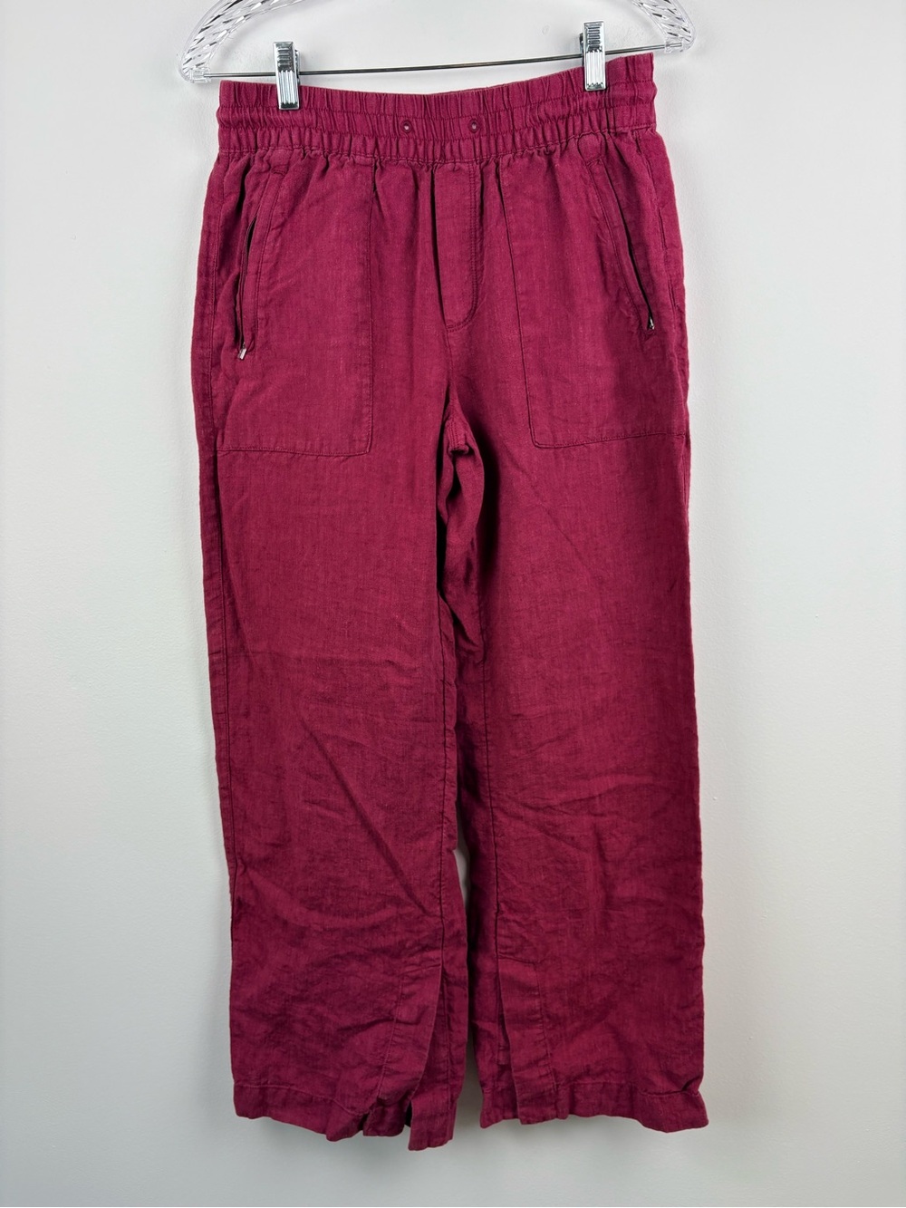 Athleta Retreat Linen High Rise Wide Leg Pant 533474 Coffeeberry Burgundy Sz 2